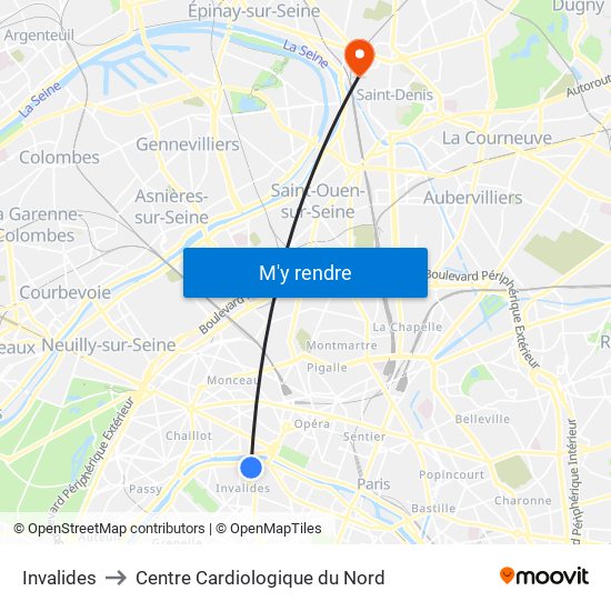 Invalides to Centre Cardiologique du Nord map