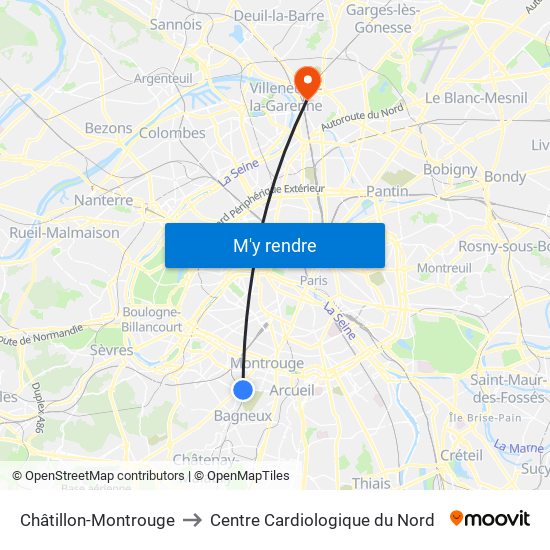 Châtillon-Montrouge to Centre Cardiologique du Nord map