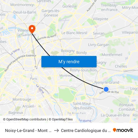 Noisy-Le-Grand - Mont D'Est to Centre Cardiologique du Nord map