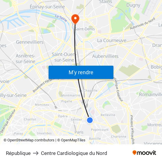 République to Centre Cardiologique du Nord map