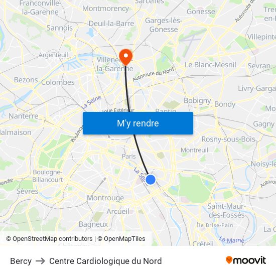 Bercy to Centre Cardiologique du Nord map