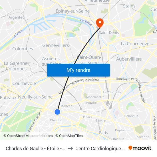 Charles de Gaulle - Étoile - Wagram to Centre Cardiologique du Nord map
