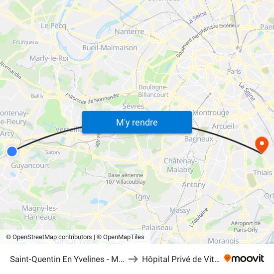 Saint-Quentin En Yvelines - Montigny-Le-Bretonneux to Hôpital Privé de Vitry - Site Pasteur map