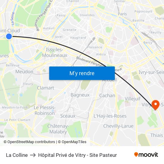 La Colline to Hôpital Privé de Vitry - Site Pasteur map