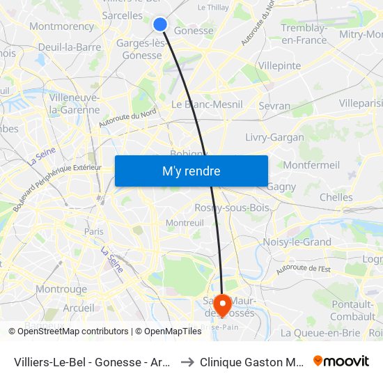 Villiers-Le-Bel - Gonesse - Arnouville to Clinique Gaston Métivet map