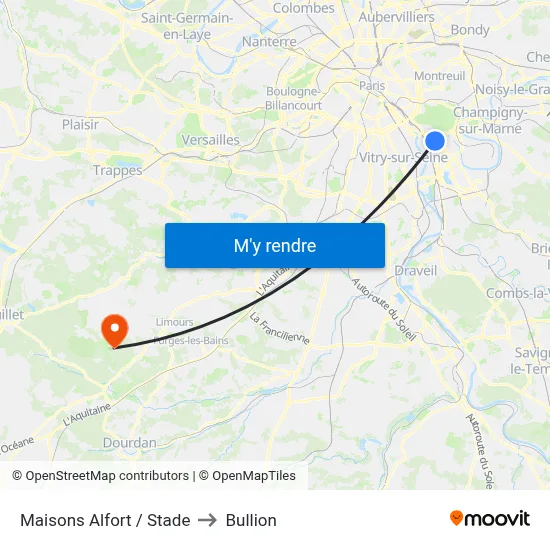 Maisons Alfort / Stade to Bullion map