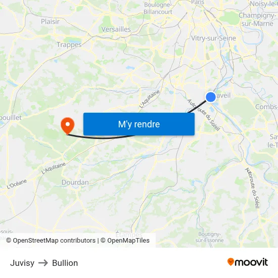 Juvisy to Bullion map