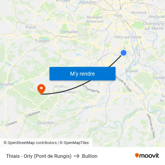 Thiais - Orly (Pont de Rungis) to Bullion map