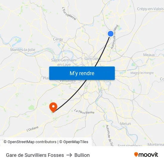 Gare de Survilliers Fosses to Bullion map