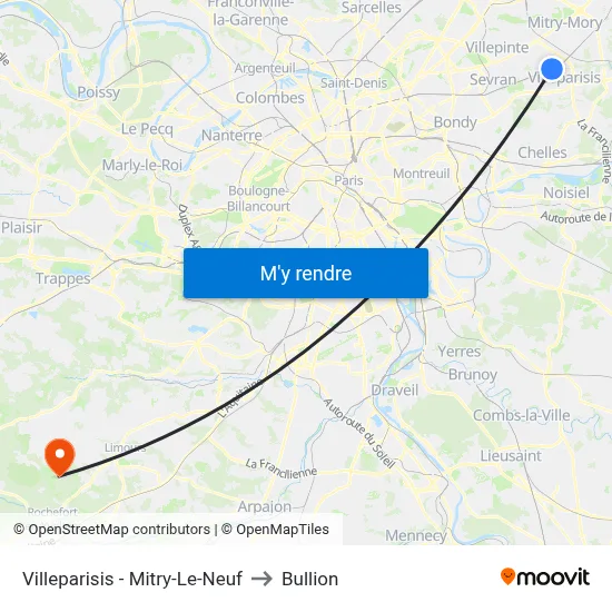 Villeparisis - Mitry-Le-Neuf to Bullion map