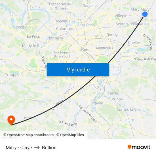 Mitry - Claye to Bullion map