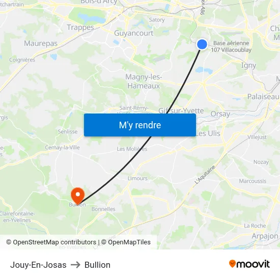 Jouy-En-Josas to Bullion map