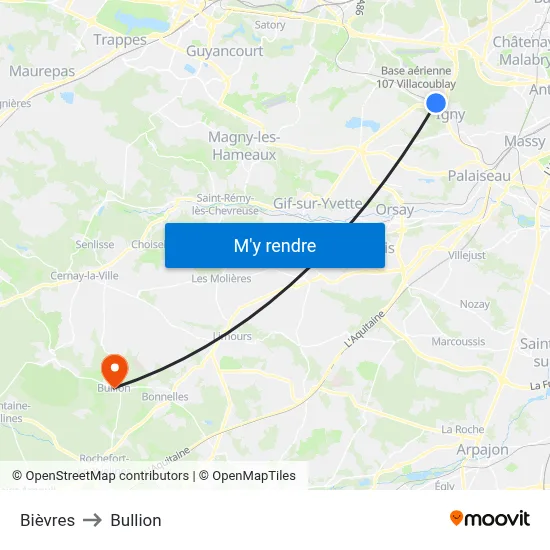 Bièvres to Bullion map