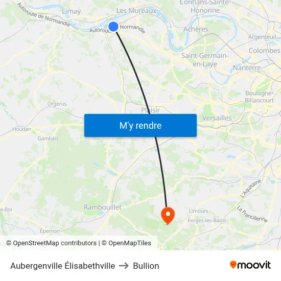 Aubergenville Élisabethville to Bullion map