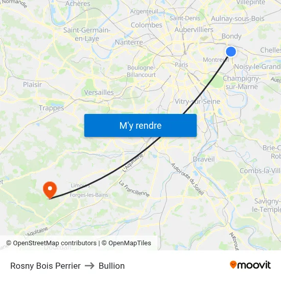 Rosny Bois Perrier to Bullion map