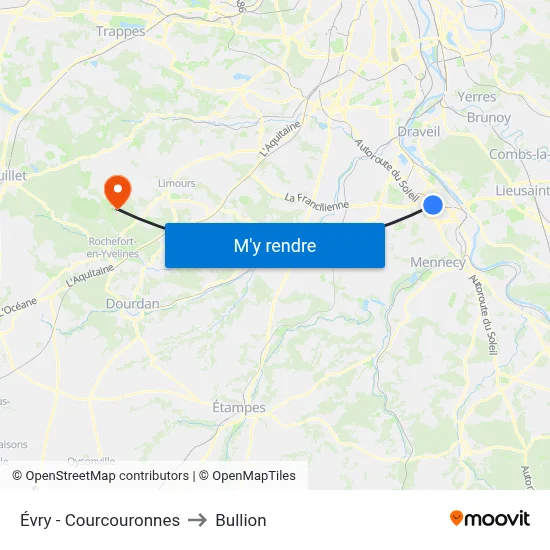 Évry - Courcouronnes to Bullion map