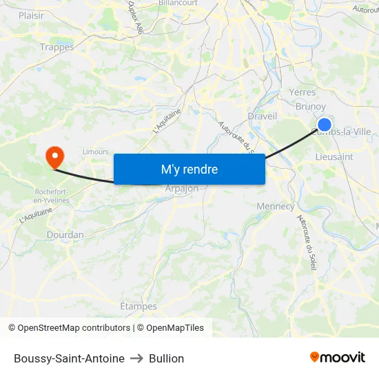 Boussy-Saint-Antoine to Bullion map