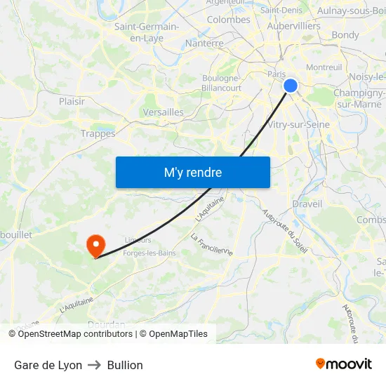 Gare de Lyon to Bullion map