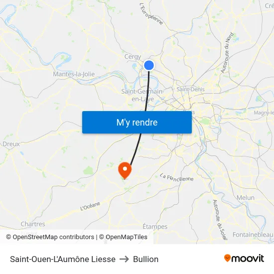 Saint-Ouen-L'Aumône Liesse to Bullion map
