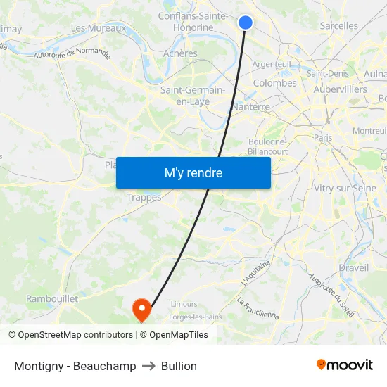 Montigny - Beauchamp to Bullion map