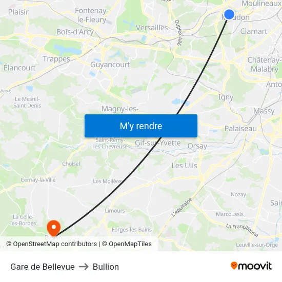 Gare de Bellevue to Bullion map