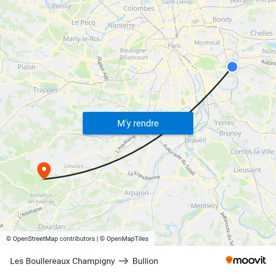 Les Boullereaux Champigny to Bullion map