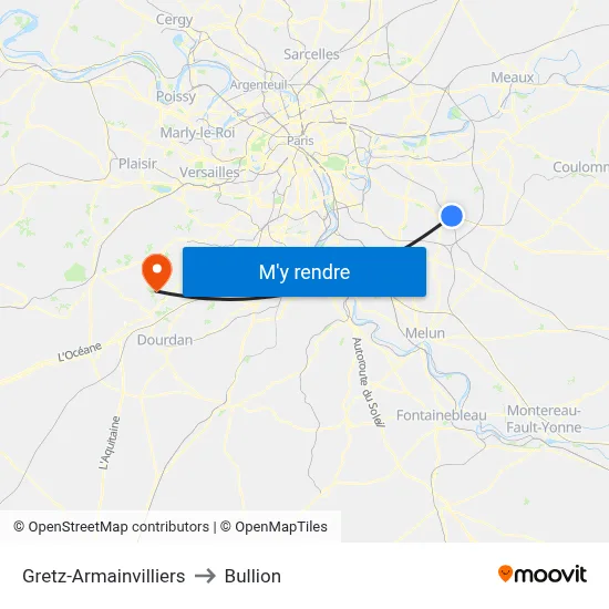 Gretz-Armainvilliers to Bullion map