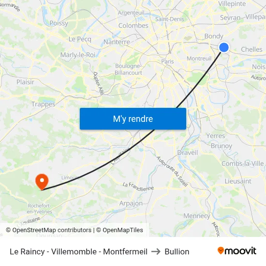 Le Raincy - Villemomble - Montfermeil to Bullion map
