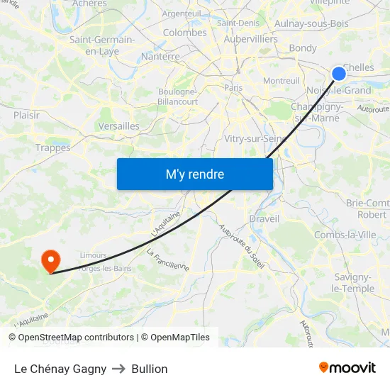 Le Chénay Gagny to Bullion map