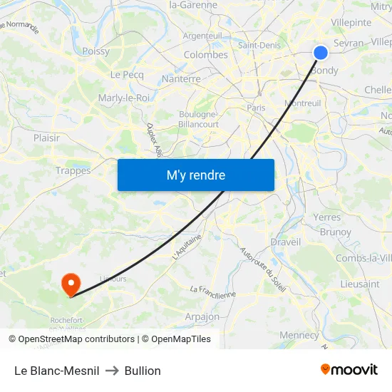 Le Blanc-Mesnil to Bullion map