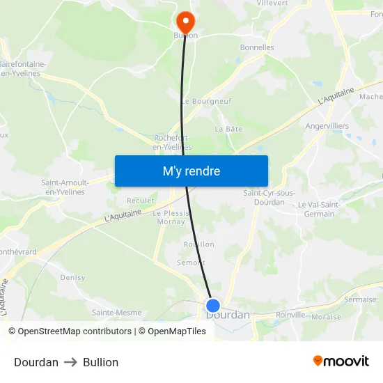 Dourdan to Bullion map