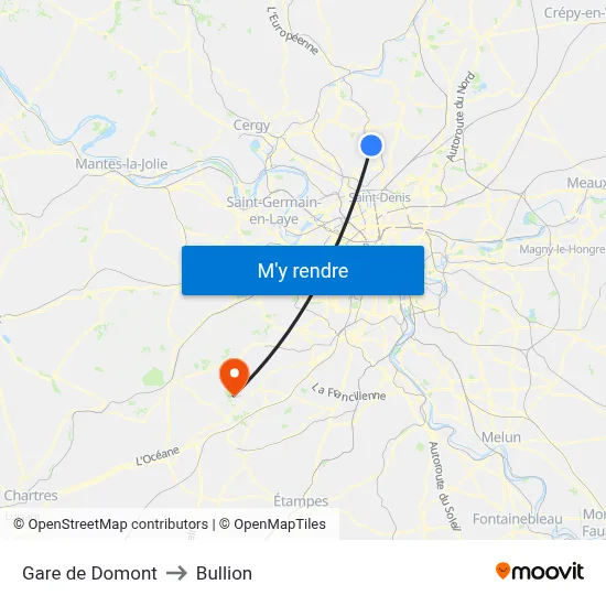 Gare de Domont to Bullion map