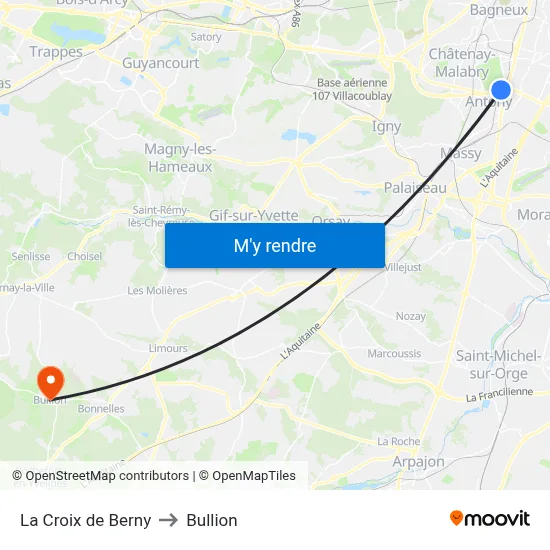 La Croix de Berny to Bullion map