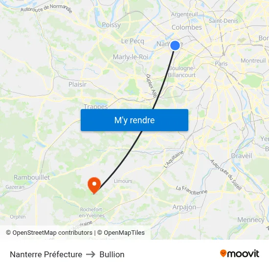 Nanterre Préfecture to Bullion map