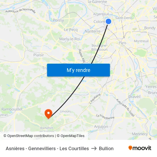 Asnières - Gennevilliers - Les Courtilles to Bullion map