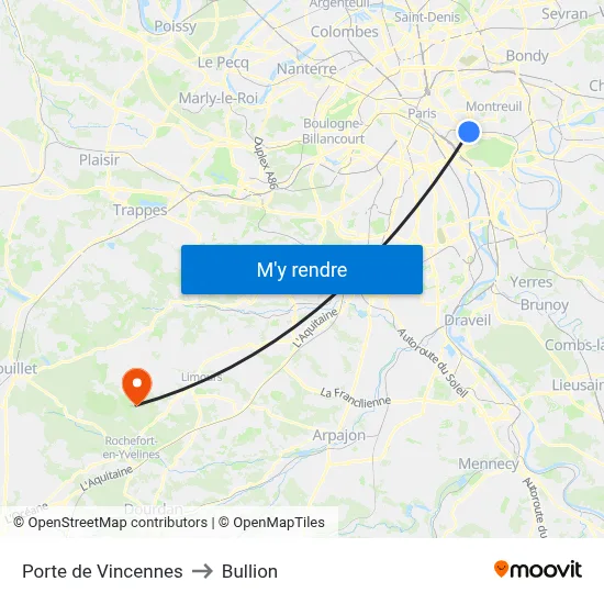 Porte de Vincennes to Bullion map