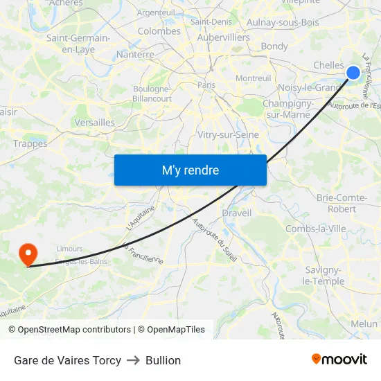 Gare de Vaires Torcy to Bullion map