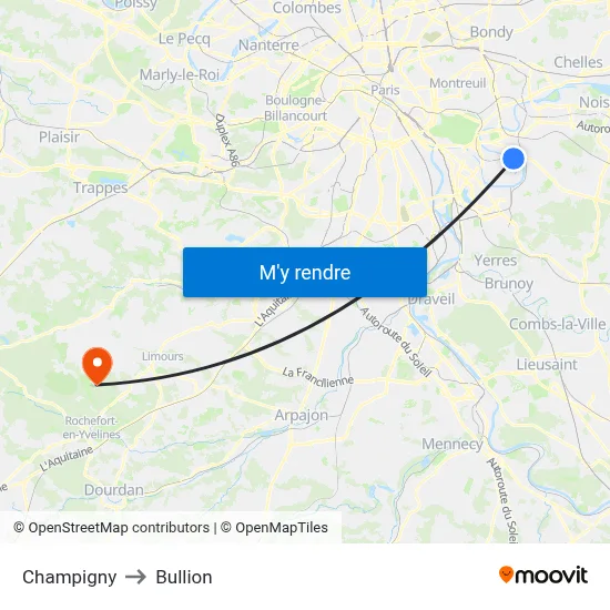 Champigny to Bullion map
