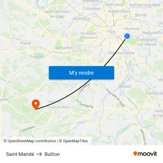 Saint-Mandé to Bullion map