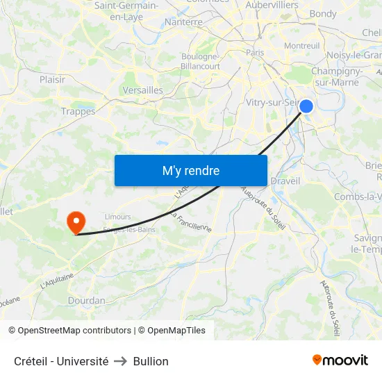 Créteil - Université to Bullion map