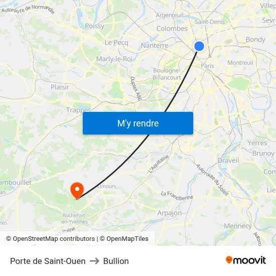 Porte de Saint-Ouen to Bullion map