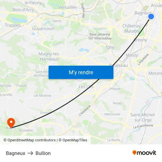 Bagneux to Bullion map