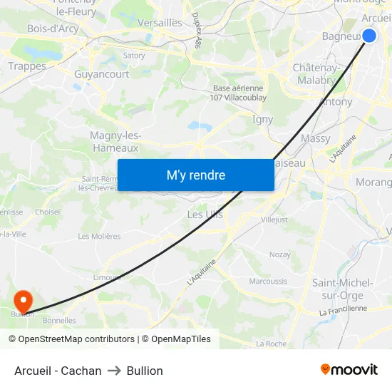 Arcueil - Cachan to Bullion map