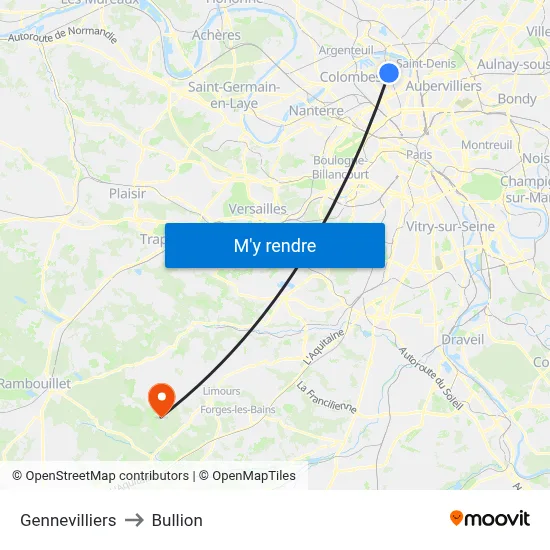 Gennevilliers to Bullion map