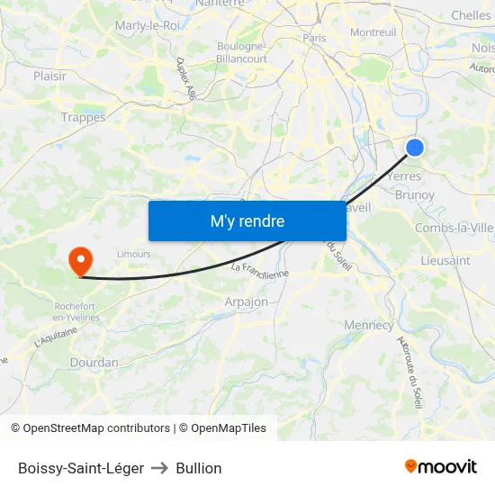 Boissy-Saint-Léger to Bullion map