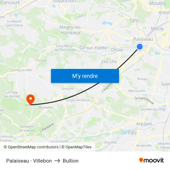 Palaiseau - Villebon to Bullion map
