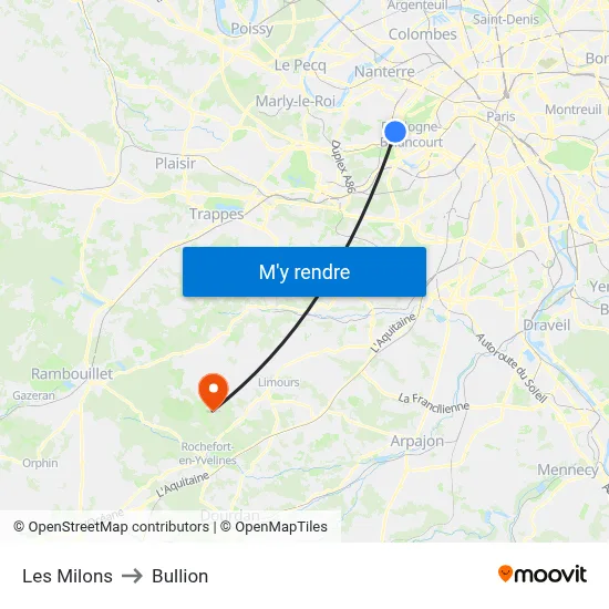 Les Milons to Bullion map
