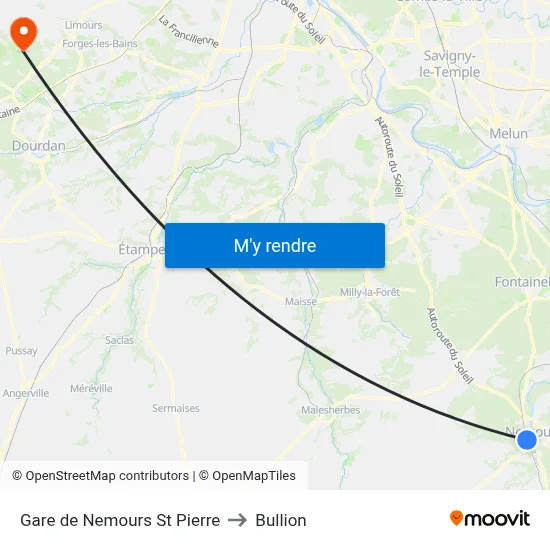 Gare de Nemours St Pierre to Bullion map