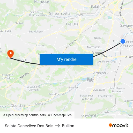 Sainte-Geneviève-Des-Bois to Bullion map