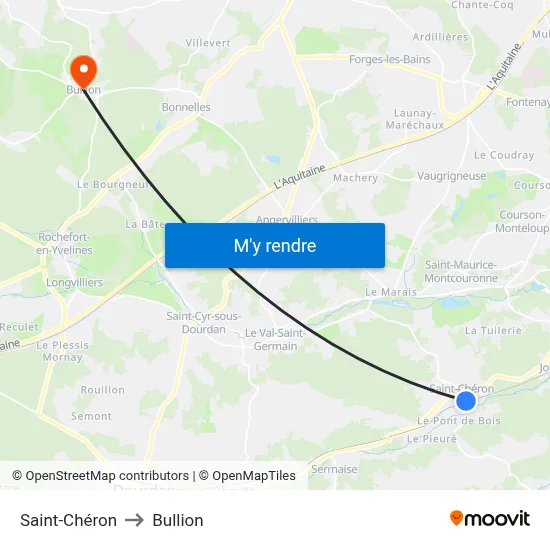 Saint-Chéron to Bullion map